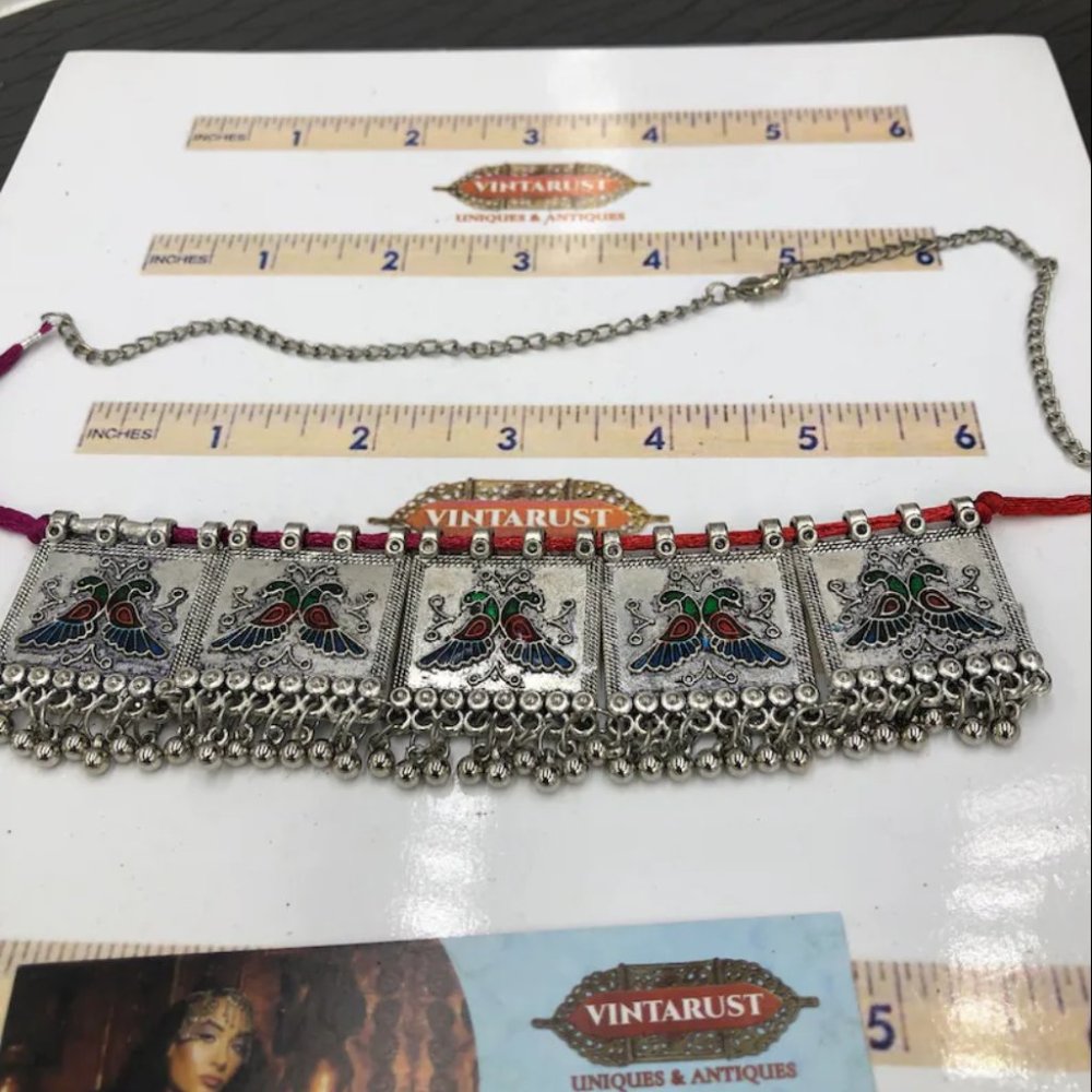Antique Afghan Kuchi Choker Necklace, Afghan Tribal Choker Necklace, Multicolor